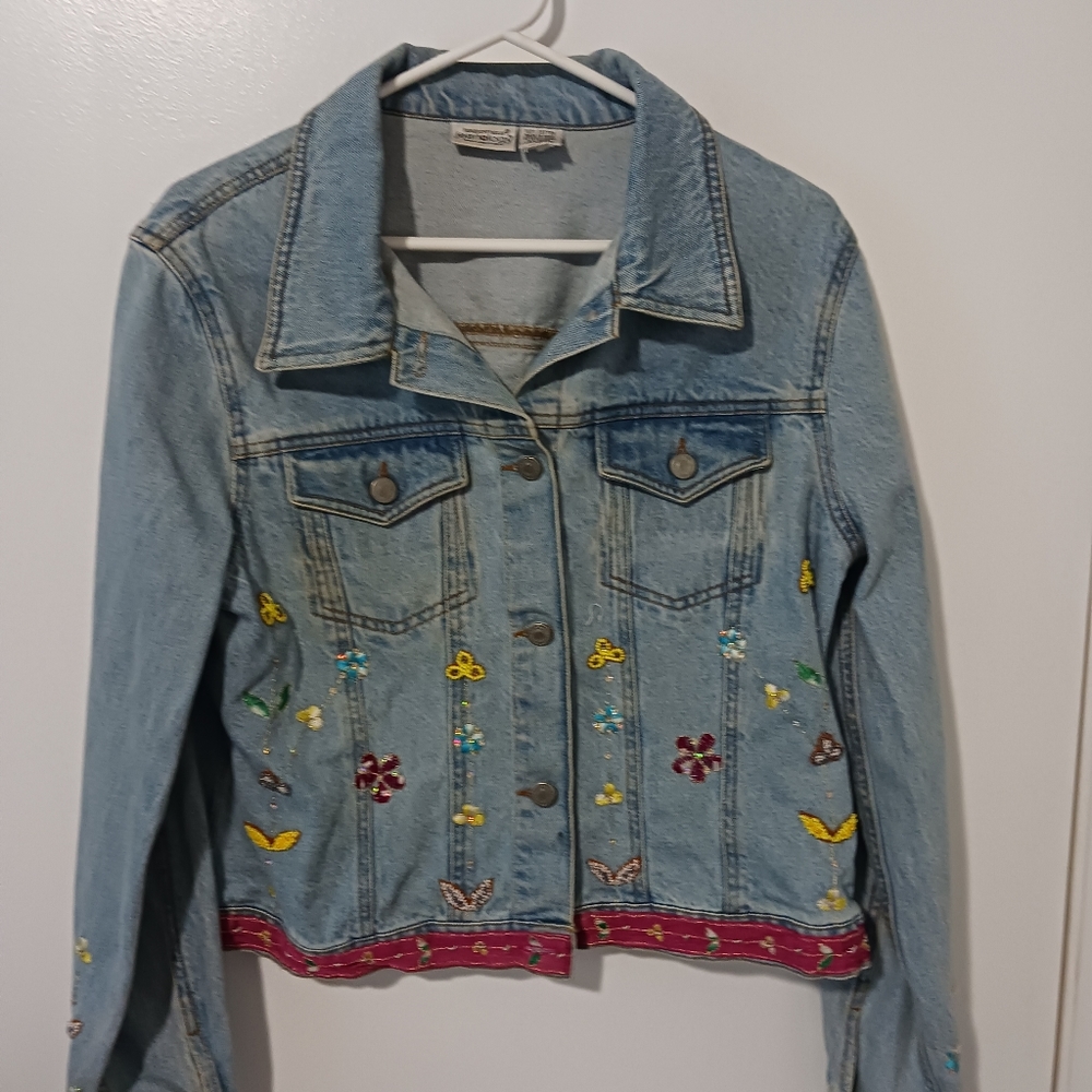 women's unique jean jacket, size 12, blue,